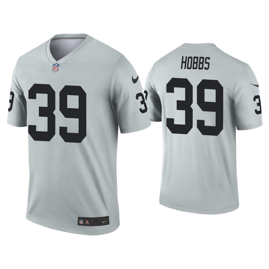 Men Oakland Raiders 39 Nate Hobbs Nike Grey Silver Inverted Legend NFL Jersey